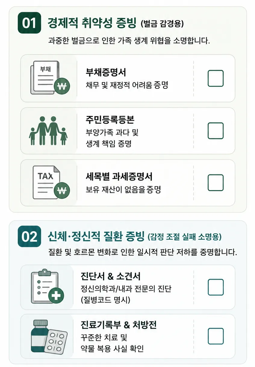 난폭운전처벌 감경 가능한 건강이상, 경제적취약성 증빙자료