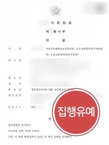 [음주운전, 무면허운전, 자동차손해배상보장법위반] 구속된 상태에서 항소심집행유예로 방어