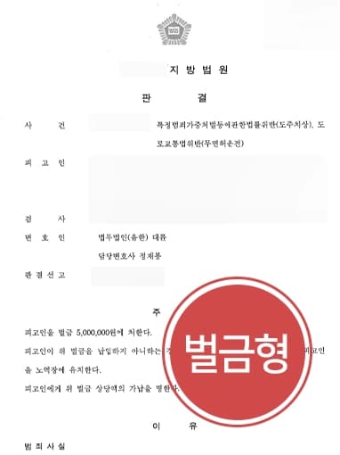 [도주치상죄 벌금형 방어] 의정부형사변호사 무면허운전에 피해자 전치 4주 상해 입었으나 벌금형