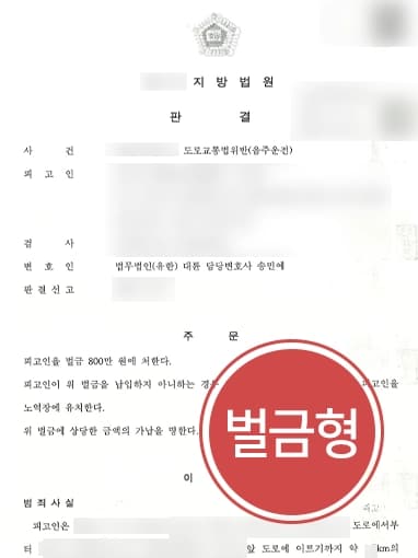 [음주운전현행범 벌금형 방어사례] 도로교통법위반 혐의 전문변호인 조력으로 실형 면해
