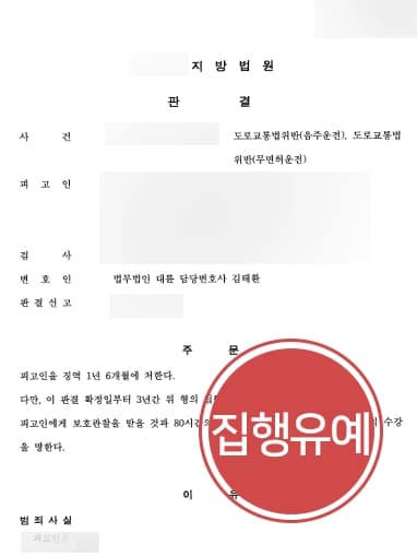 [무면허음주운전 집행유예 방어] 재판 진행 도중 또다시 음주운전 했으나 집행유예 받아내