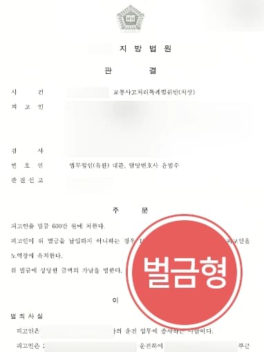 [교통사고특례법위반 벌금형] 형사변호사, 사고 정황 밝혀 피고인 실형을 면함