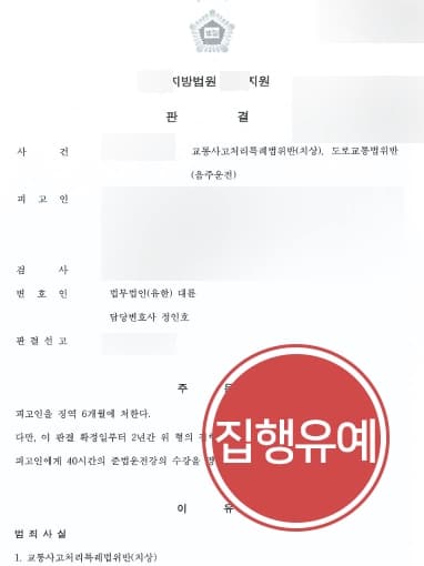 [음주교통사고 집행유예] 음주 재범 인적·물적 피해 발생시켰으나 실형 면한 사례