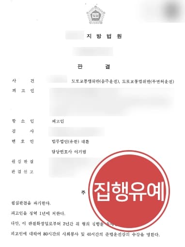 [음주운전감형 사례] 형사전문변호사 도움 받아 원심 판결 파기, 집행유예로 감형 성공