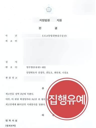 [음주운전범죄 8회 적발 집행유예 방어] 형사변호사 조력으로 피고인 실형 면해