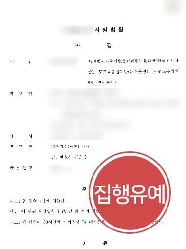 [특정범죄가중처벌등에관한법률 위반 실형 방어] 피해자와 합의 이를 수 있도록 조력 받아 음주 재범임에도 집행유예